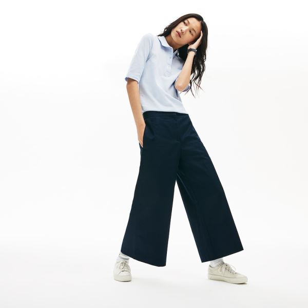 Lacoste Wide Cropped Cotton Pants - Kalhoty Dámské Tmavě Blankyt Blankyt | CZ-PF1YdW